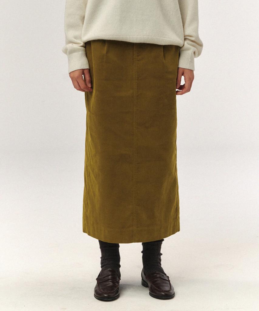 Seteo (W) Corduroy Long Skirt Olive Green