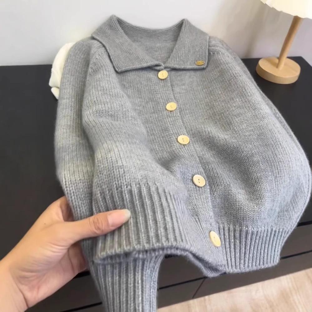 Korean Wool Knit Cardigan: Women's Autumn/Winter Lapel Loose Jacket with Lazy POLO Collar