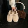 2025 autumn and winter new round head fur belt buckle soft bottom foot cover work commuter warm women's cotton shoes