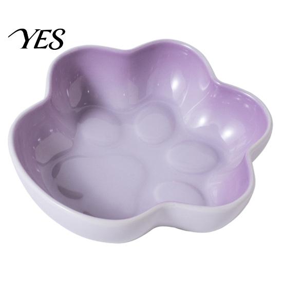Healthy Ceramic Dog Bowl Cat Paw Shape for Cats, Anti-Whisker Fatigue Kitten Food Pet Feeder Water Dish, Microwave Dishwasher Safe Wide Shallow Plate фиолетовый