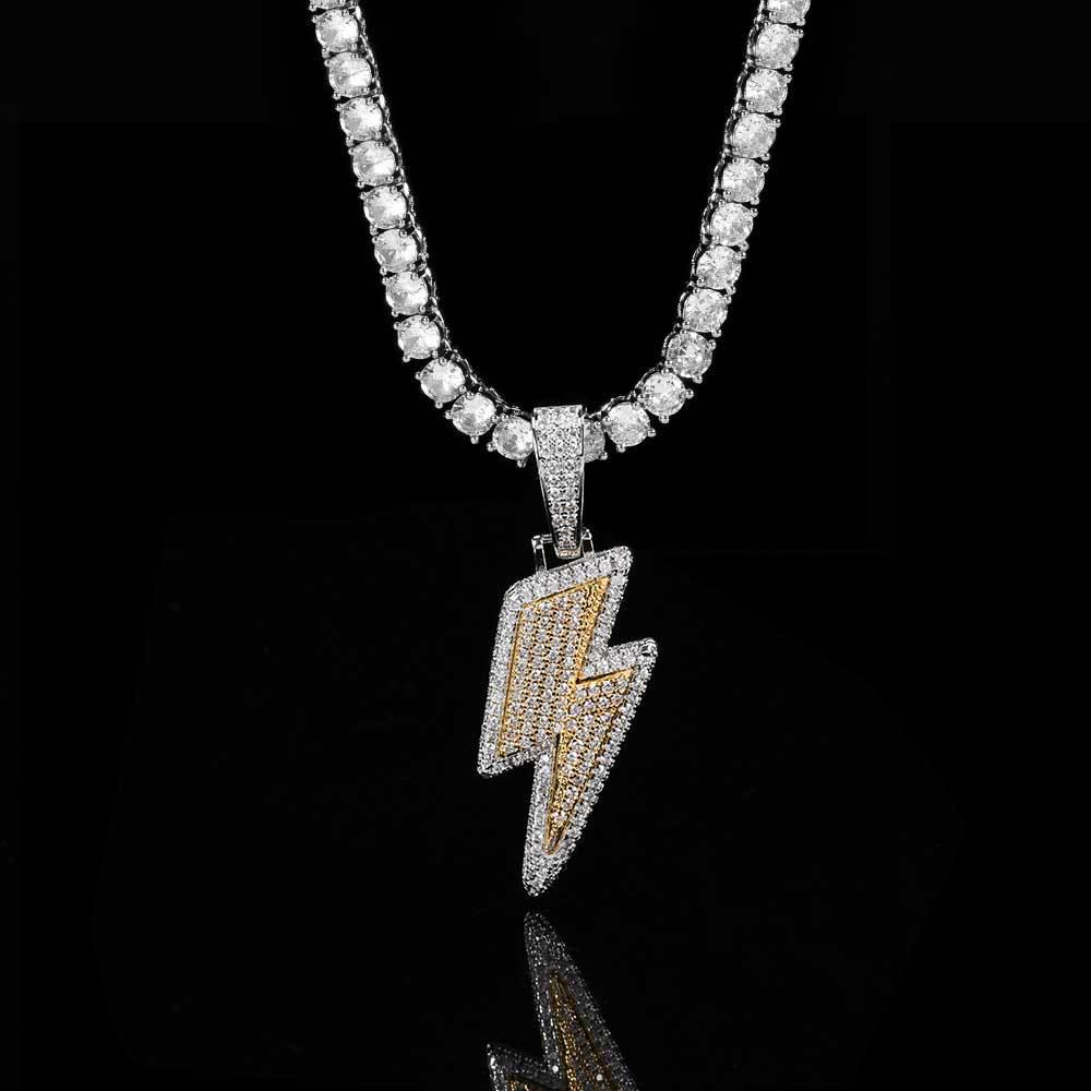 Trendy European & American Zircon Lightning Pendant Necklace: High-End, Personalized Hip Hop Chain for Men