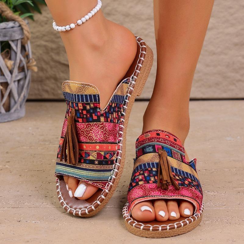 Women's Slippers Summer Outdoor Casual Low Heel Fringe Sandals for Daily Mixed Colors Comfortable Beach Slippers Plus Size 43