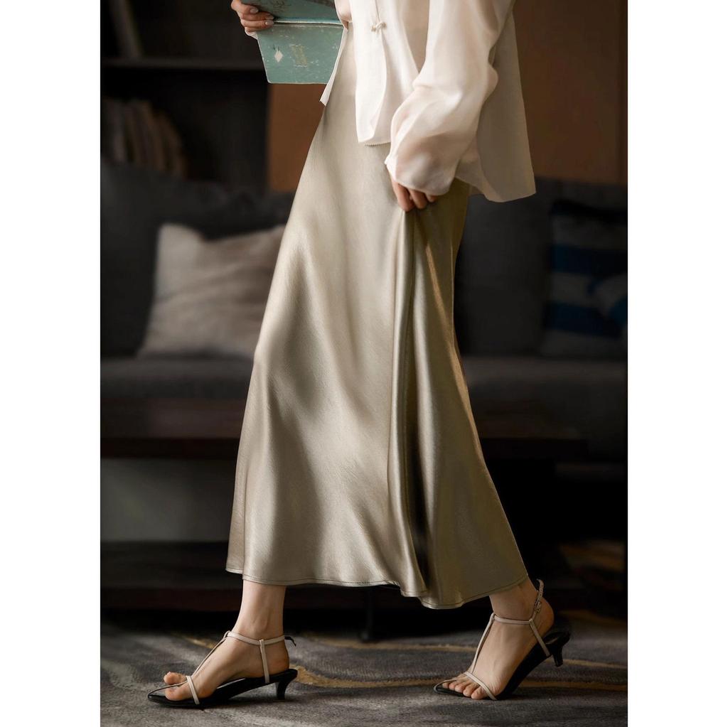 Summer Satin Slimming Bias Cut A-line Mermaid Skirt for Women