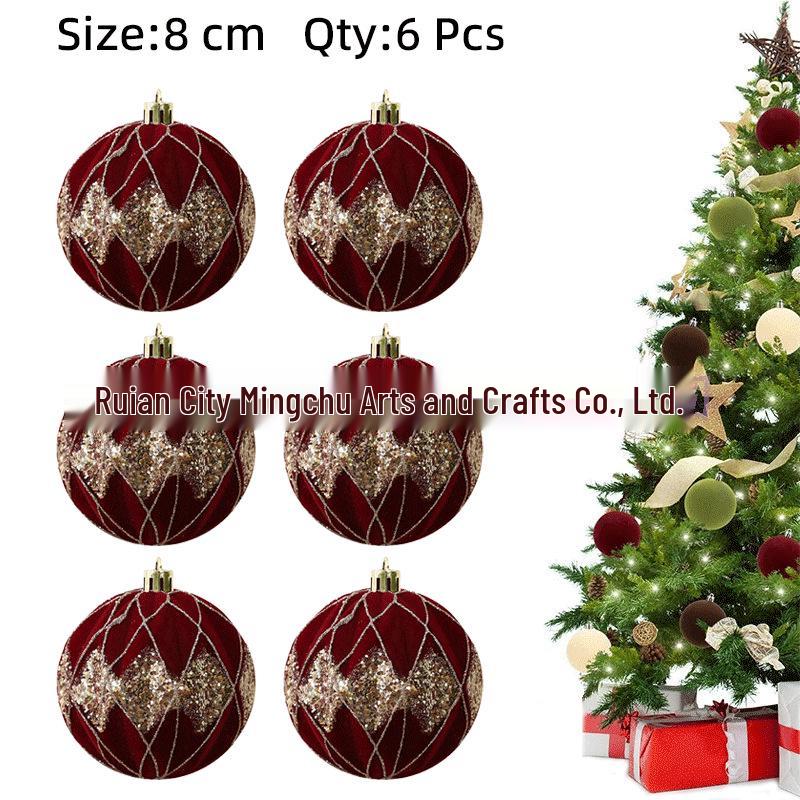 Hand-painted Flocked Christmas Ball Set with Gift Box - 6/8cm Decorative Tree Ornaments