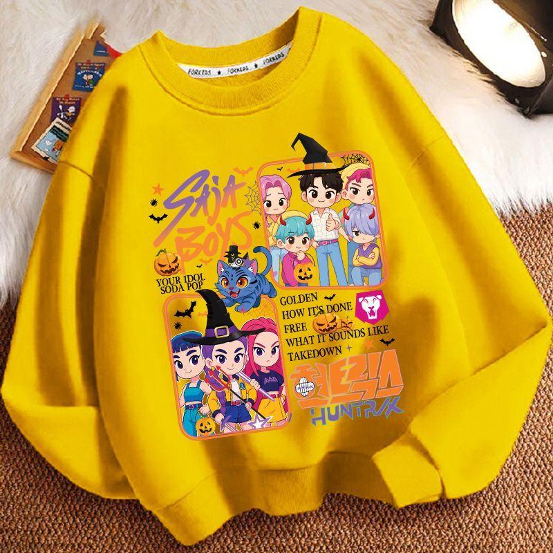Children's Witch Hunt Team Round-neck Hoodie for Autumn and Winter, Loose Long-sleeved Casual Tops for Boys and Girls