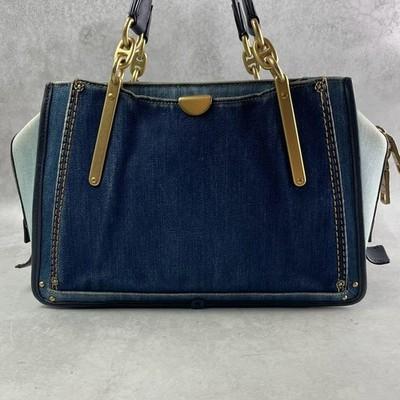 COACH Dreamer 2-Way Denim Collection Tote Bag Gold Hardware Logo Charm Authentic