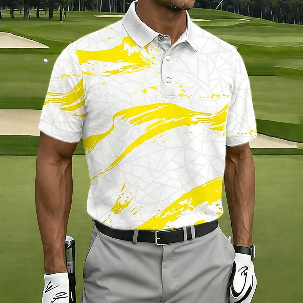 Golf Must-Have! Geometric Pattern Short Sleeve Polo Shirt, Ideal for Golf