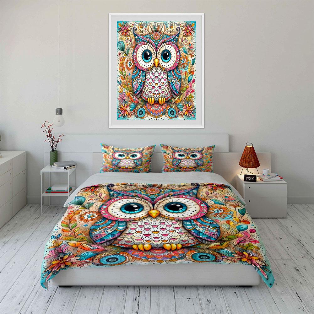 Owls And Colorful Flowers Surround The Art Printed Duvet Cover Set1 Duvet Cover+2 Pillowcasemulti Size Bedroom Bedding Decor