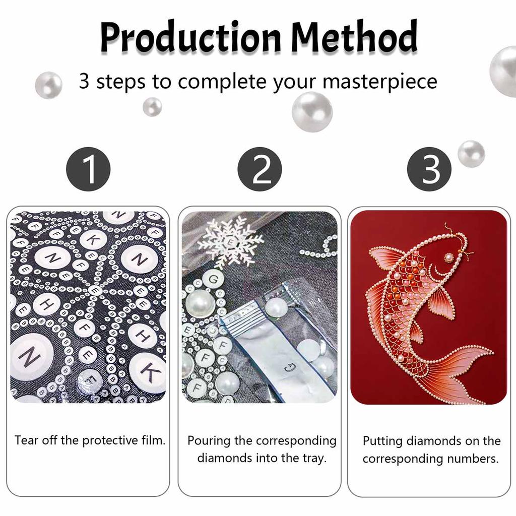 5D DIY Pearl Diamond Painting Kit Koi Fish Full Drill Embroidery Mosaic Art Home Wall Decor Gift