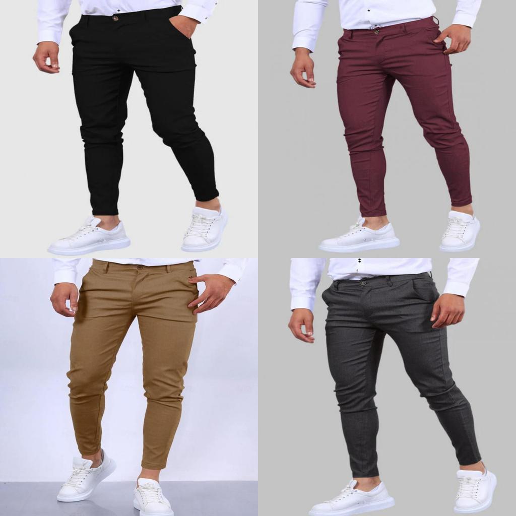 Mens Slim Fit Casual Pants With High Elastic Cotton Blend For Urban Streetwear