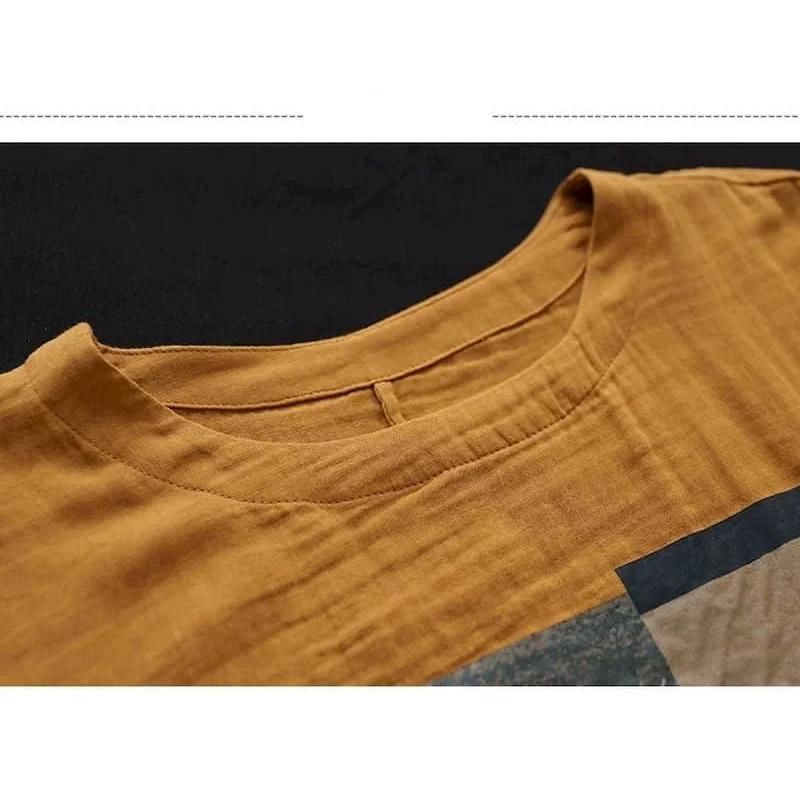 Linen T Shirt Women Art Vintage Print Loose Fashion Casual Short Sleeve Oversized Blouse Summer Trend Thin