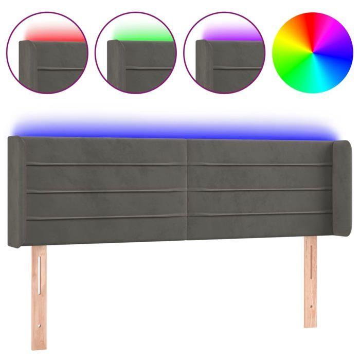 VidaXL Tête de Lit à LED Meuble de Chambre à Coucher Accessoire de Lit Double Tête de Cadre de Lit Intérieur Gris Foncé 3123425