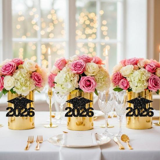2026 Graduation Decorations Graduation Party Table Centerpiece with Hanging Cards & Decorative Toppers Ceremony Theme Decor Set for Dining Table