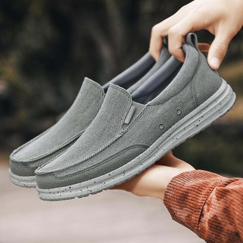 Men Outdoor Canvas Shoes Black Slip on Sneakers Driving Shoes Casual Khaki Wide Head Shoes for Farther Plus Size Lightweight