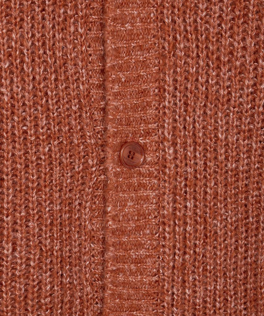 Nodu Adn Heathered Hacci Round Neck Semi-Oversized Long Sleeve Knit Cardigan [Orange]