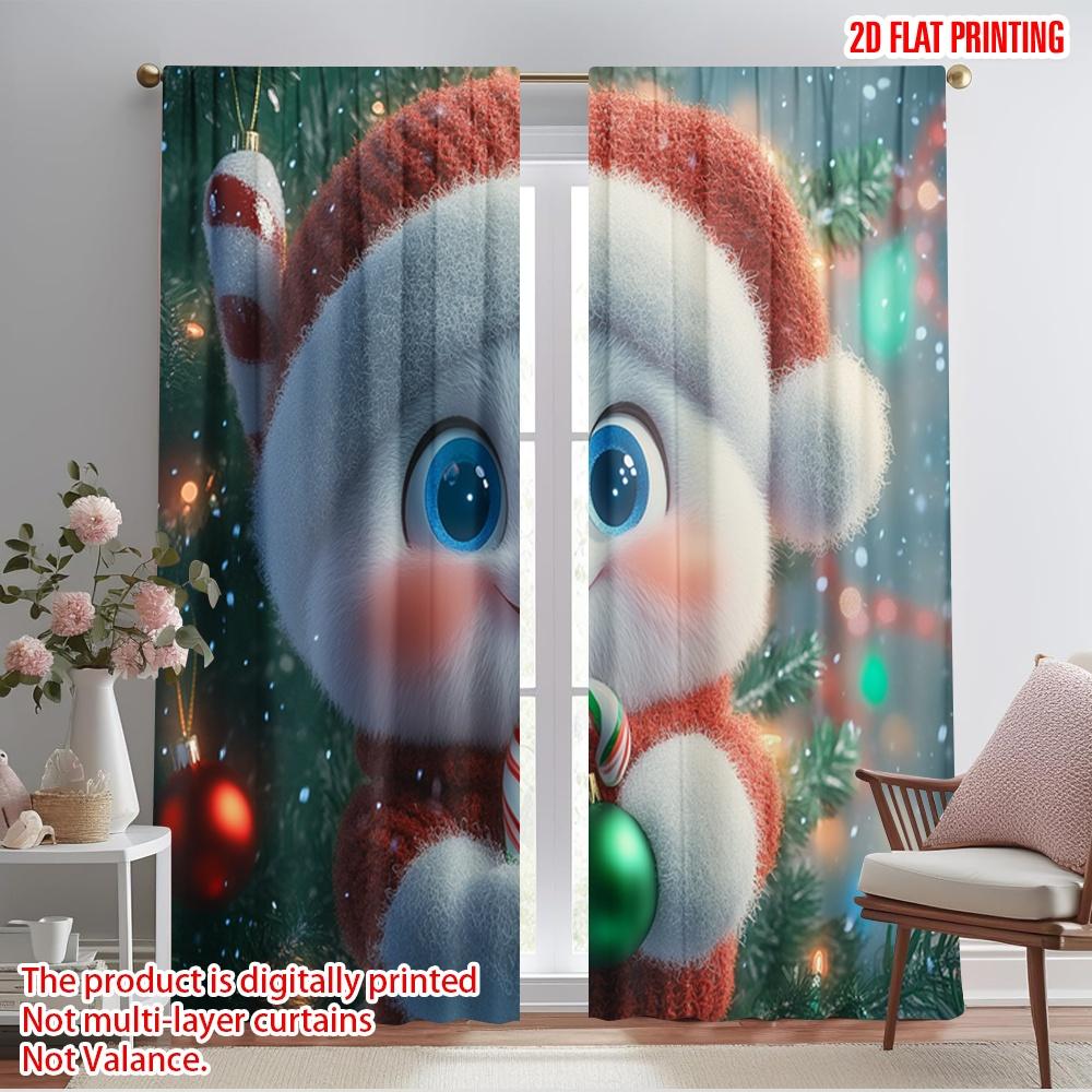 

2pcs,2D plane printing Curtains&Window Treatment Cute Snowman Christmas Festive Celebration (3) Polyester Easy Install (without 52.50×116.00 CM 2pcs