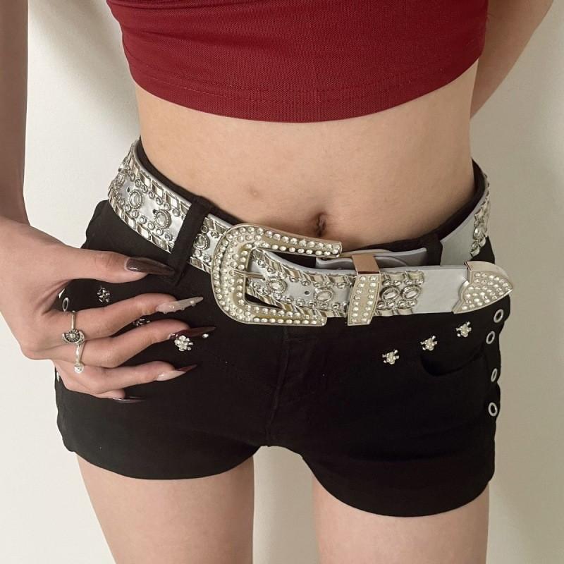 Y2k Style Unique Wide Waist Belt With Dazzling Rhinestones For Outfits Trendy