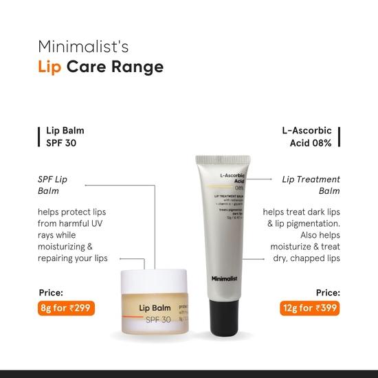 Minimalistický 8% balzám na rty s kyselinou L-askorbovou, vitamínem E, Radianskinem a glycerinem pro pigmentované a tmavé rty | Pro ženy a muže | 12 g