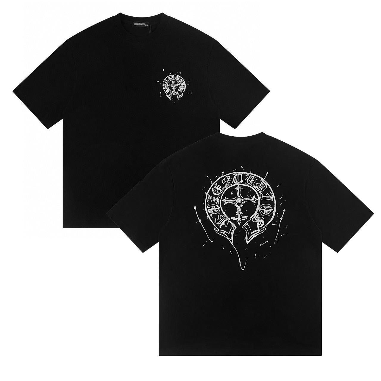

W387 CHROME HEARTS 2026 Літо Нова Високоякісна Бавовняна Круглий Виріз Вільна Великий Розмір Футболка Футболка для Пари M чорний