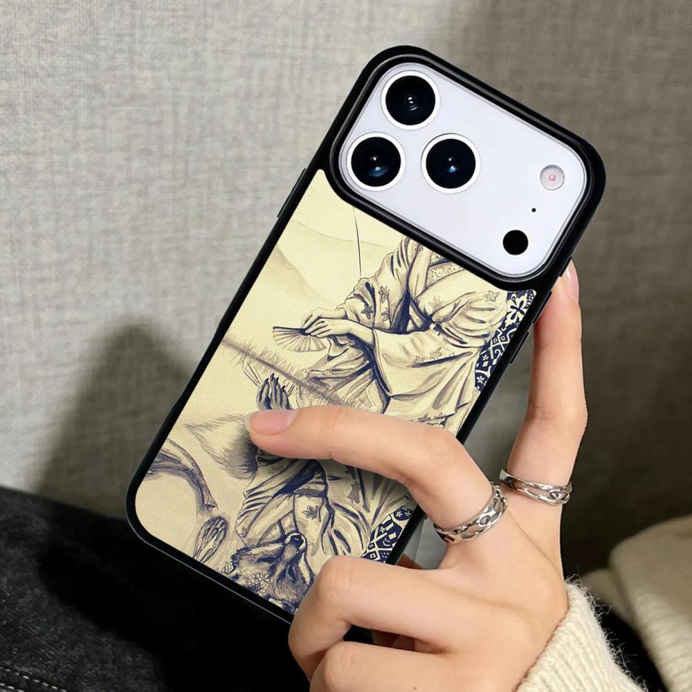 Capa Case for iPhone 17 Air 16 Pro Max 15 Plus 11 13 Mini 14 12 Back Phone Cover Japanese Geisha