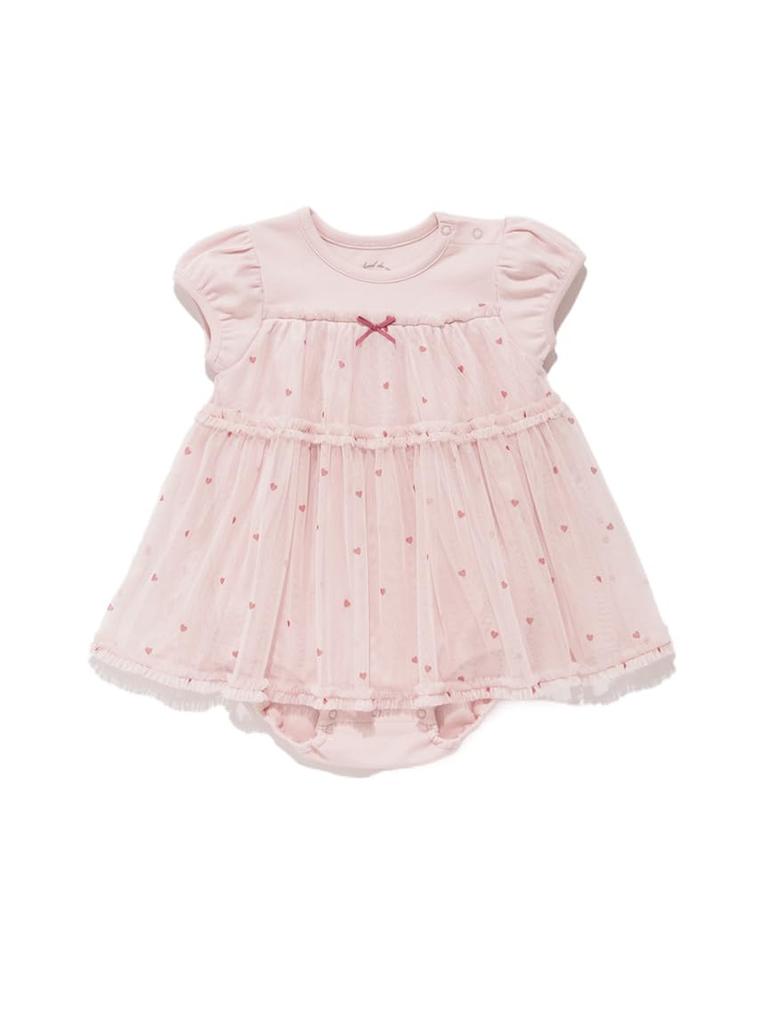 Gelato Pique Baby Heart Print Tulle PBCO254489 Size 70 Romper, PNK,