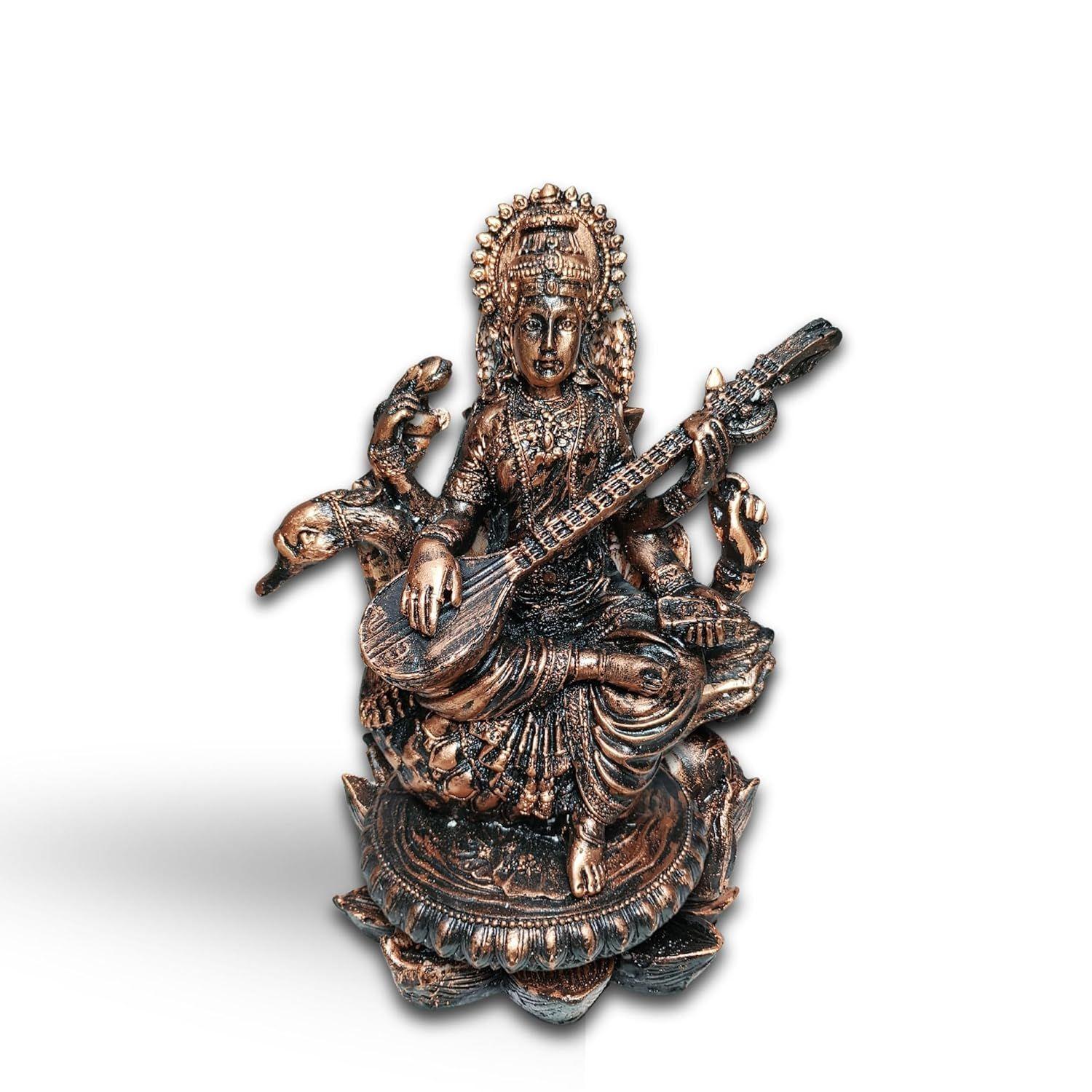 

Lord Saraswati Idol Copper Antique Marble Dust and Resin Figurine Idol Statue |