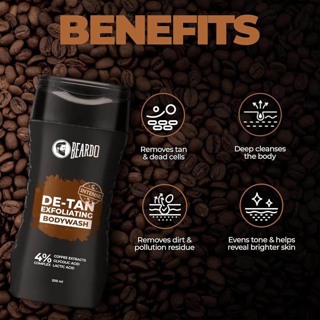 Beardo Detan Exfoliating Body Wash 200 ml Gentle Daily Shower Gel For Smooth Clear Skin Removes Tan And Rough Texture