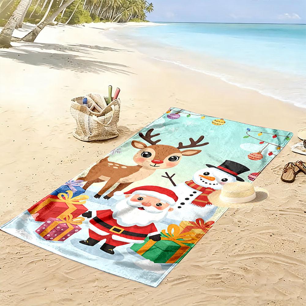 Festive reindeer snow scene Print beach towel, quick drying, suitable for travel, outdoor sports, jogging, the beach and swimming, gift