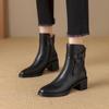 2024 New Women Genuine Leather Ankle Boots Round Toe Square Heeled Mature Shoes Woman Autumn Winter Office Lady Chelsea Boots
