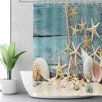 Skjell Dusjforheng Sommer Strand Sjøstjerne På Kysten For Baderomsforheng Polyesterstoff Baderomstilbehørssett