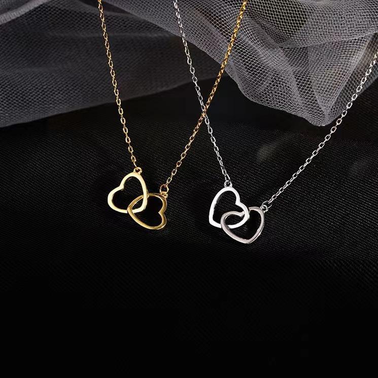 2024 Stylish Double Ring Heart Clavicle Necklace - Niche Design for Women, Trendy Jewelry Gift