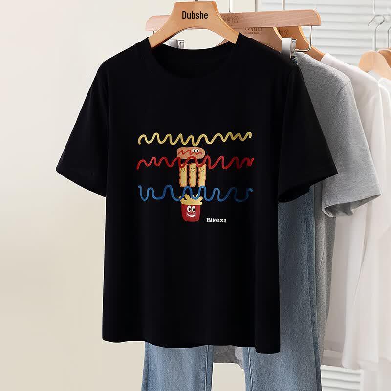 Women's Cartoon Print Loose Fit Short Sleeve T-Shirt