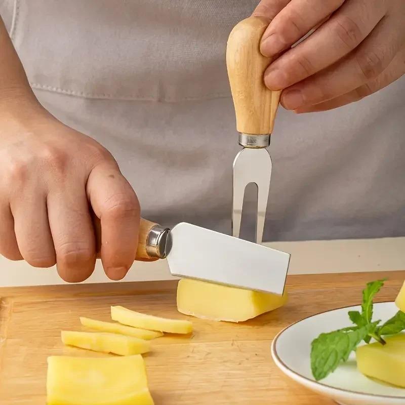 1~6 Stück Käsemesser Set Edelstahl Käseschneider Hobel Holzgriff Butter Brot Gabel Messer Kochen Küchenhelfer