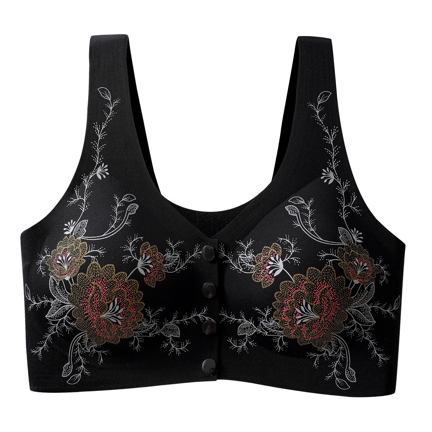 Print Front Closure Wireless Bra, Seamless Back Smoothing Push Up Comfort Bra M
