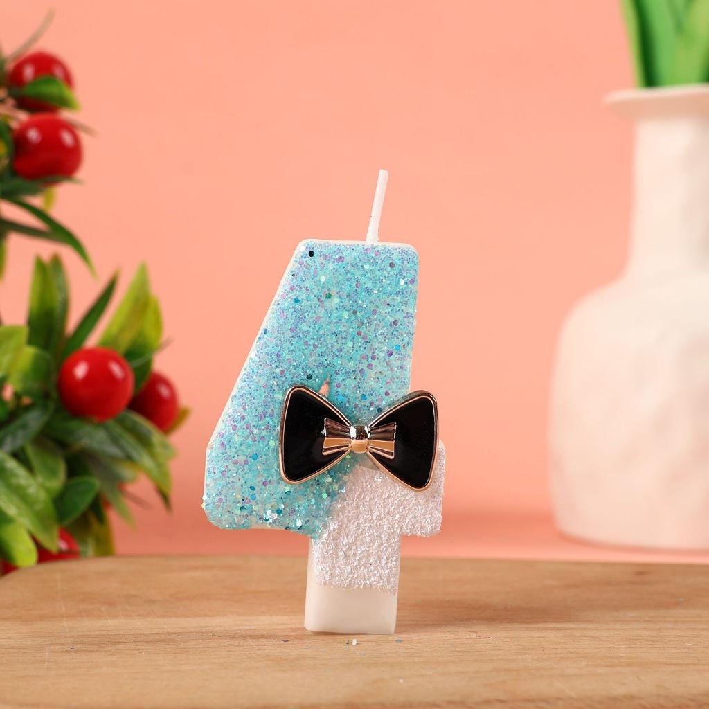 Number Shape Birthday Candle with Decorative Bow Tie Design for Cake Decoration Children Baking Party Supplies 0 To 9 Digit Candles