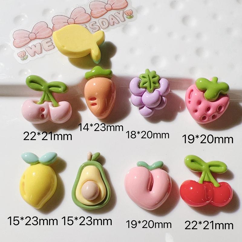 10 Pcs New Kawaii Cartoon Fruit Strawberry, Cherry Avocado Resin Scrapbook Diy Jewelry Children Gift Hairpin Accessories A66