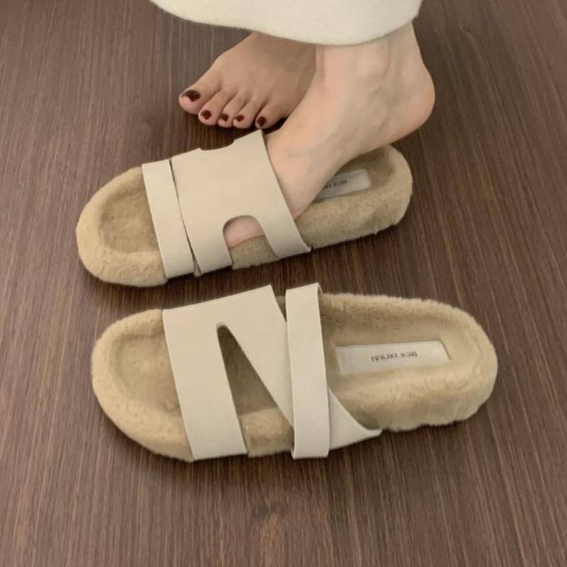 Fashion Women Fur Slippers Casual Sport Slingback Shoes 2025 Trend New Fashion Open Toe Flip Flops Woman Cozy Suede Short Plush Slides