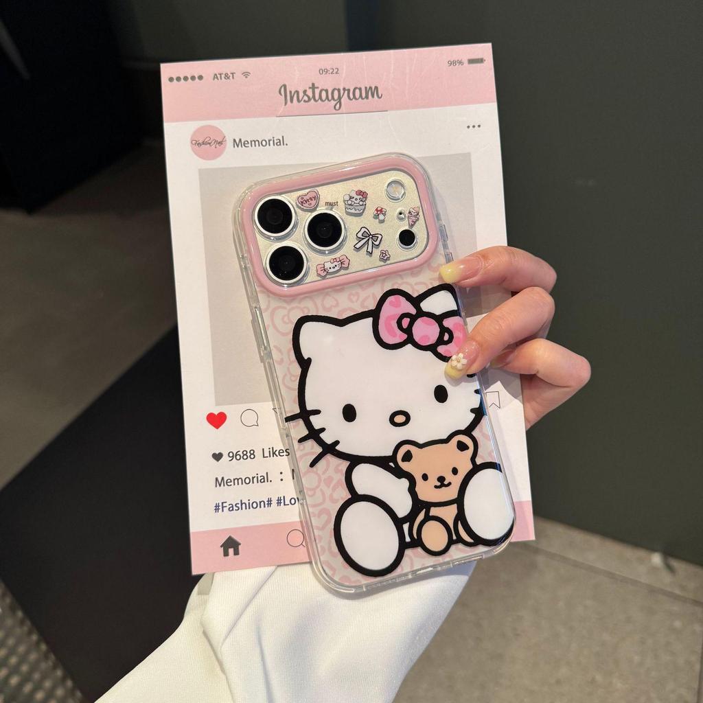 Ins Fine Hole Imd Hug Bear KT Cute Phone Case for iPhone 14/15 Pro/16/17 Pro Max