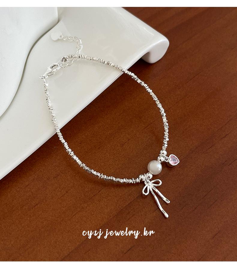 Cui Yan S925 Sterling Silver Korean Bow Bracelet with Pearl Flakes - Elegant and Sweet Design for Women