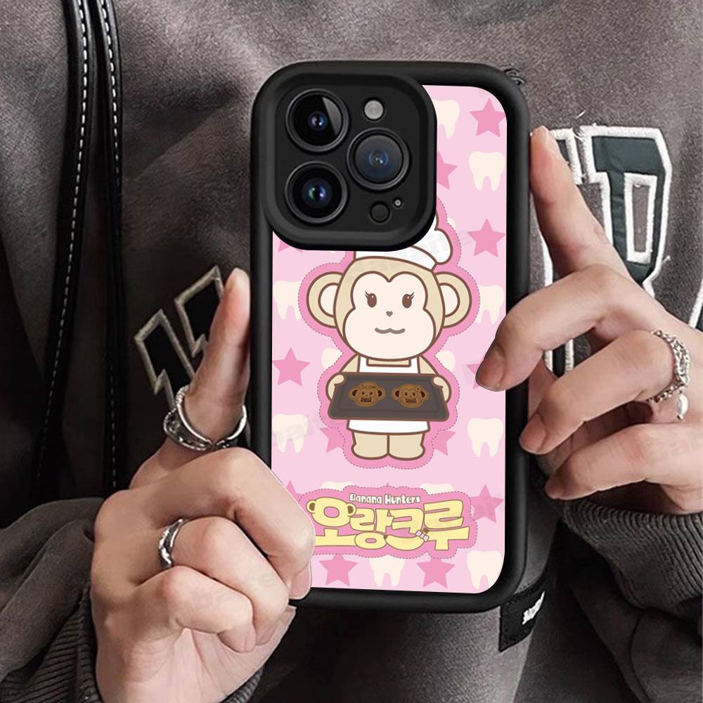Cute Ins Sweet Cool Biye Monkey Silicone Soft Phone Case For IPhone 17 16 15 14 Plus 13 12 Mini 11 Black Cover