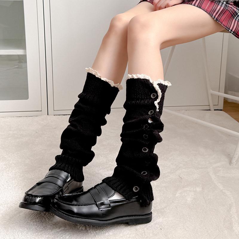 Maillard Rote Spitzensocken für Mädchen - Gemütliche Herbst-/Winter-Strick-Beinwärmer im Y2K-Stil, Perfekt zu Lederschuhen.