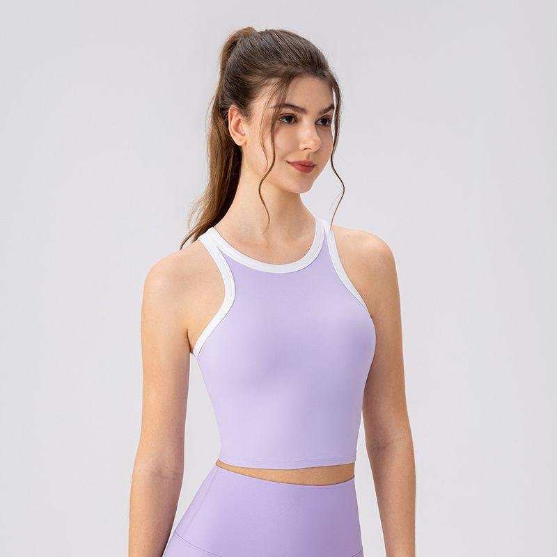 

Export round Neck Yoga Vest Running Gym I-Shaped Vest Running Quick-Drying Breathable Sports Underwear Top Women Light purple XL