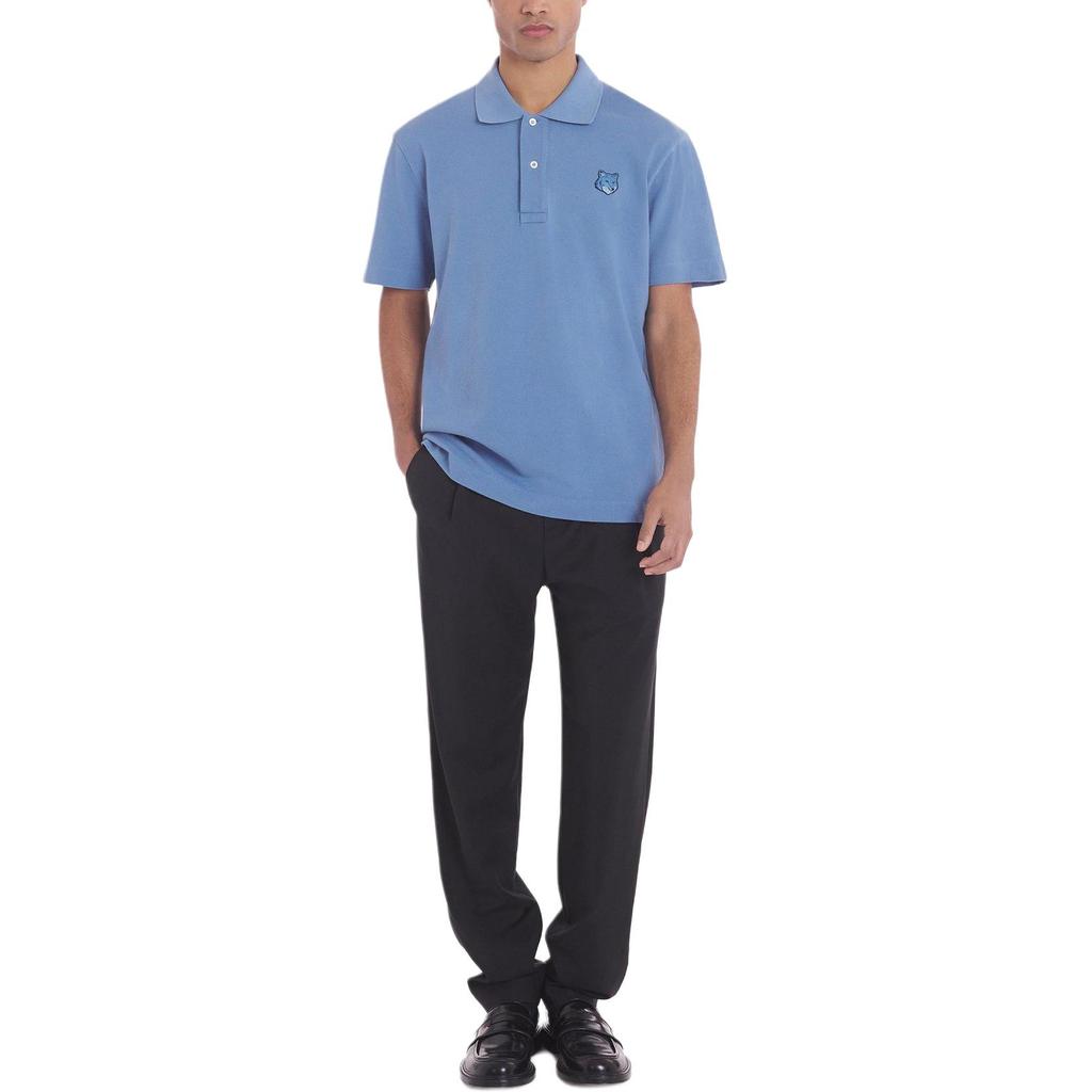 Maison Kitsune Comfortable Cotton Fox Head Patch Short Sleeve Polo Shirt Men Polo Shirts Hampton-Blue MM00210KJ7010-P428