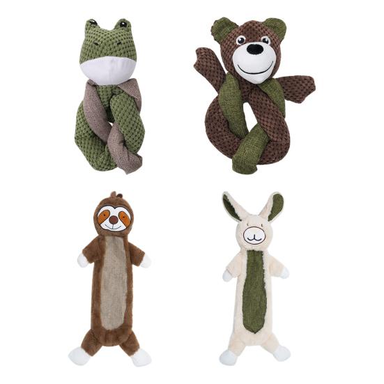 Squeaky Plush Dog Chew Toy Boredom Stress Relief Frog Bear Sloth Rabbit Plushie Small Medium Large Dog Teething Interactive Animal Toy Pet Supplies