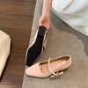 French Square Head Single Shoes Women's 2025 New Pearl Bow with Light Mouth Thick Heel Mary Jane Shoes
