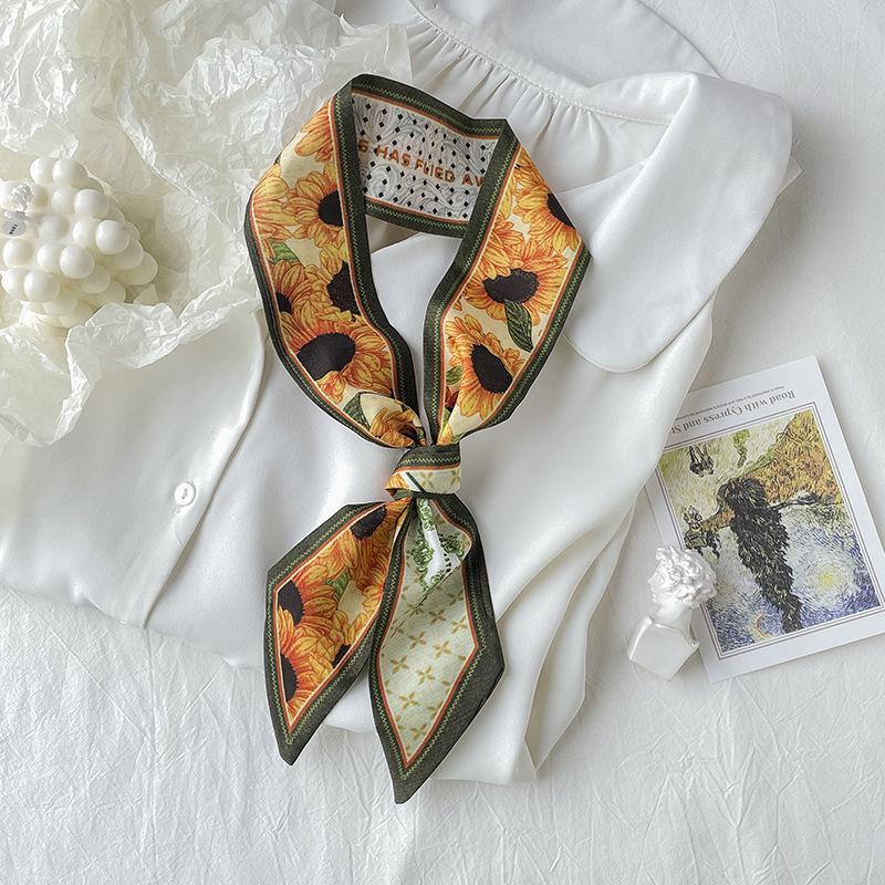 Retro Florales Schleifen-Haargummi & Seidenschal-Accessoire
