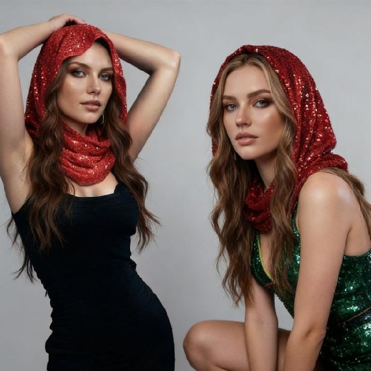 Comfortable Lightweight Sequins Scarf for Women Functions as Neck Warmer or Elegant Hair Decorative Hijab