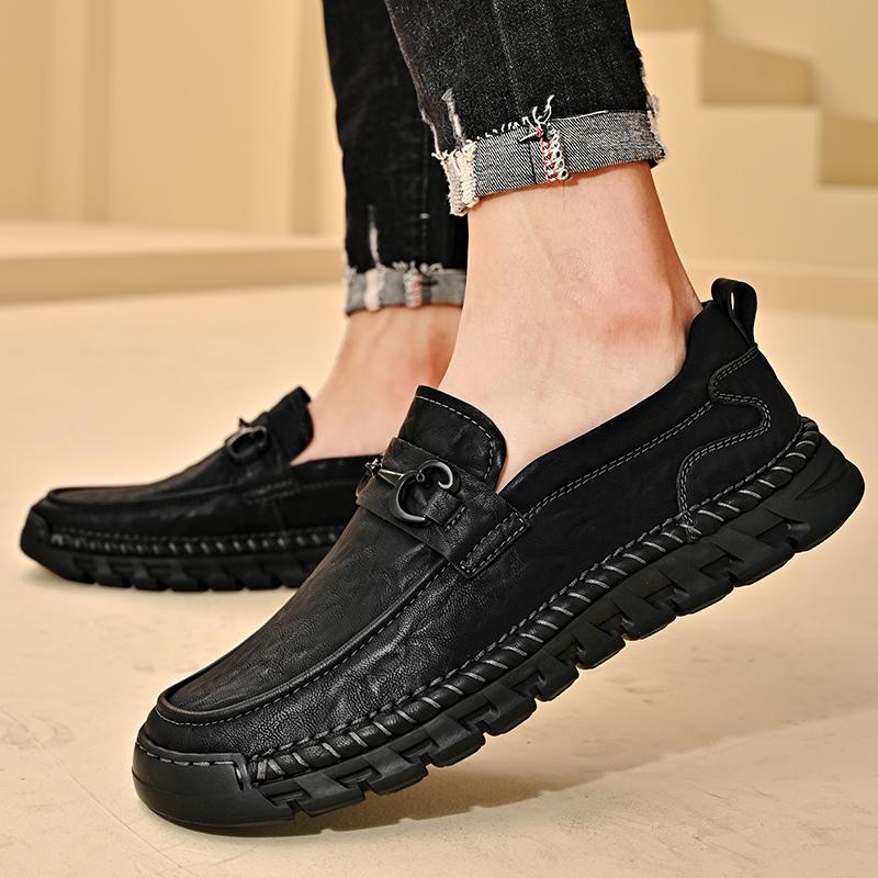Klassische handgefertigte lässige Lederschuhe Herren-Loafer, bequeme Mokassins, flache Herrenschuhe, echtes Leder, Herrenschuhe