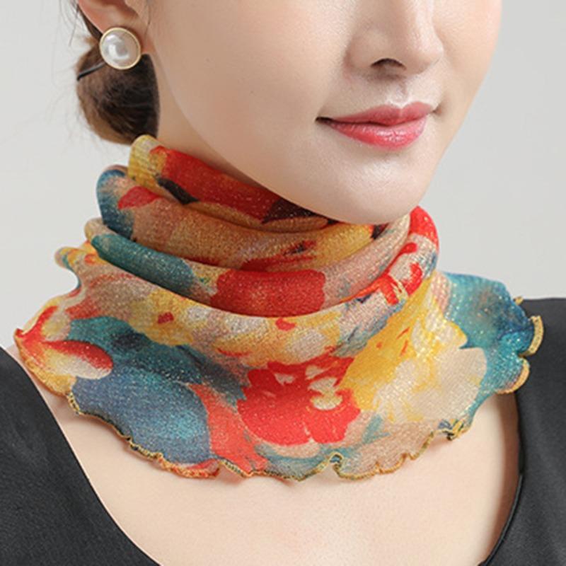 Chiffon Summer Neck Collar Scarf Ladies Face Cover Masks Silk Bib Sunscreen Variety Sun Protection Circle Scarf Mesh Headband