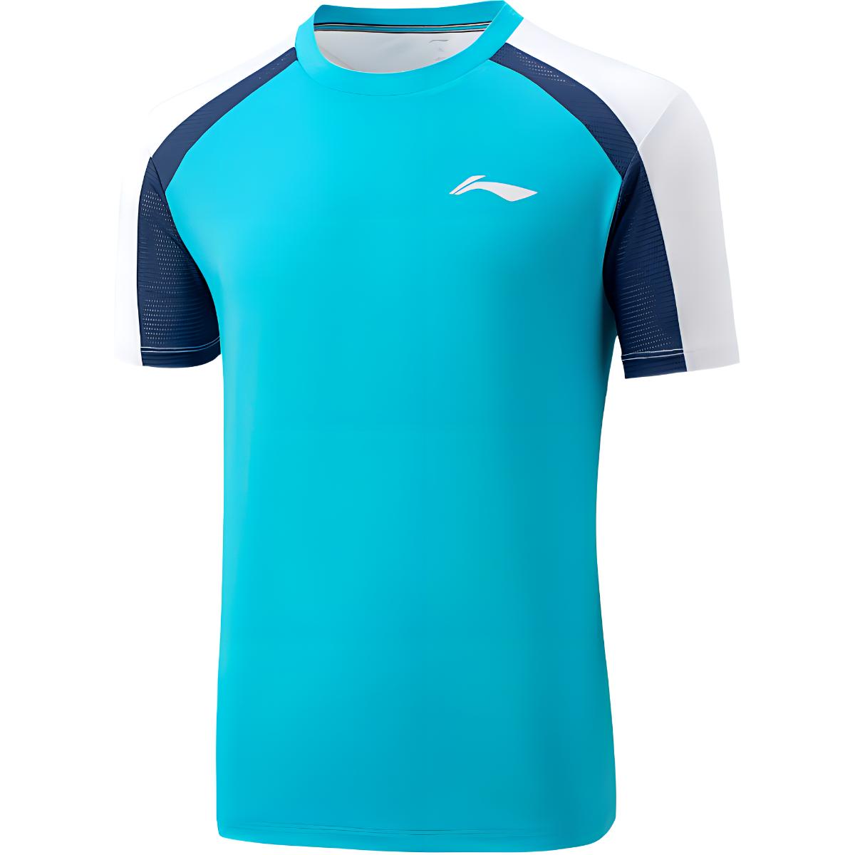 

Li Ning Теннисная серия Спортивная повседневная Минималистичная Цветной блок Теннисная футболка Мужские топы Светло-голубой AAYU593-1